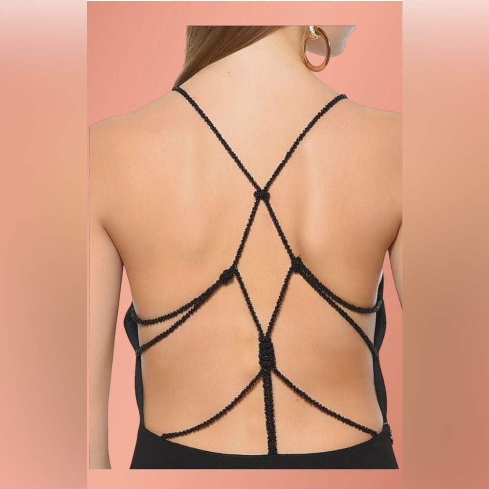 NWT 8th Sign Womens Midi Black Decagon Dress Gown Beaded Size 10